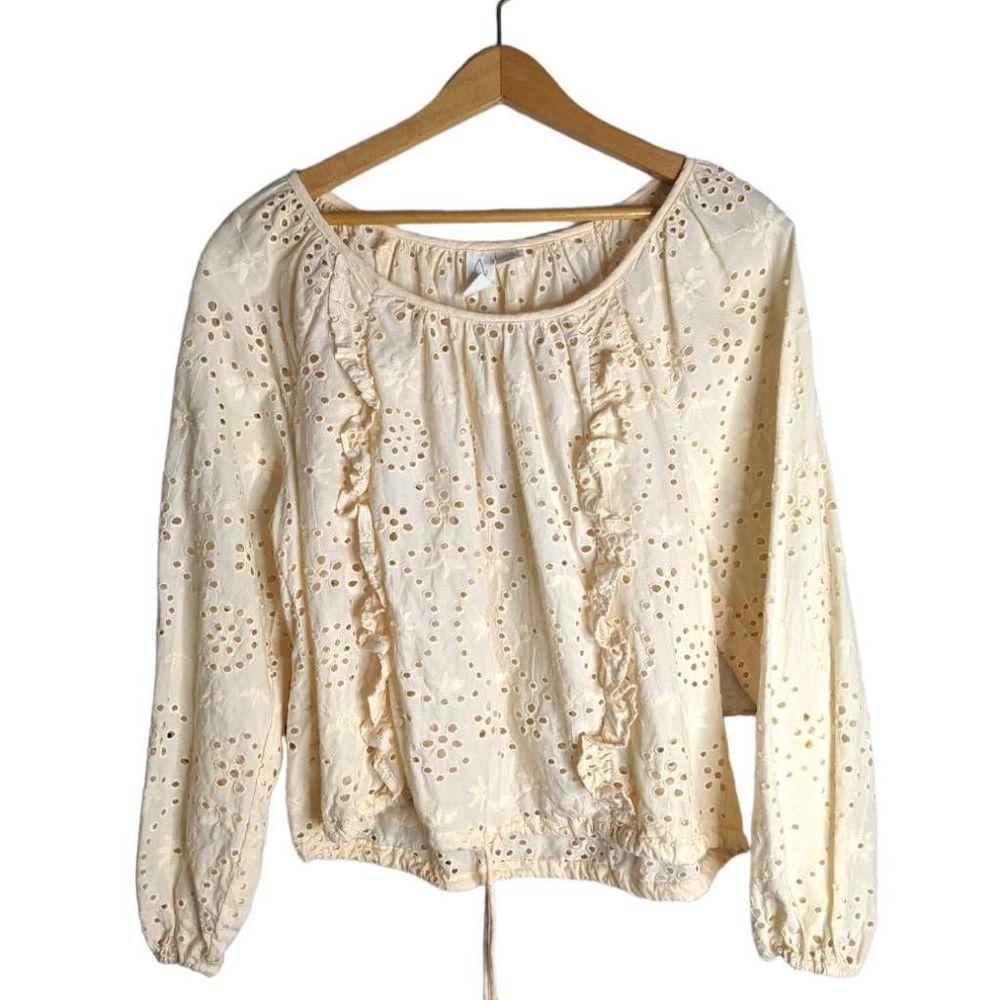 Joie Peach Eyelet Lace Boho Ruffle Blouse Tie Hem EUC Cotton Size M